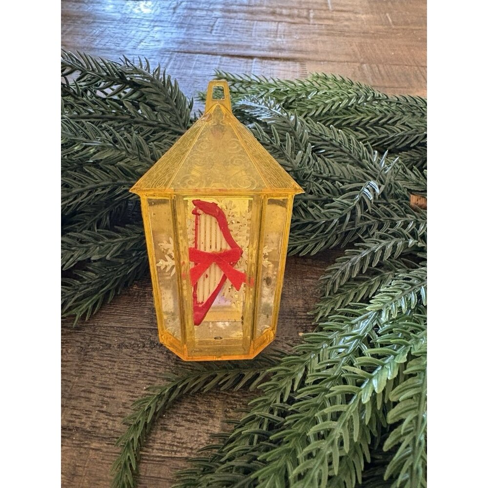 Jewel Brite Diorama Ornament Yellow Harp Christmas Tree Decor 1960s